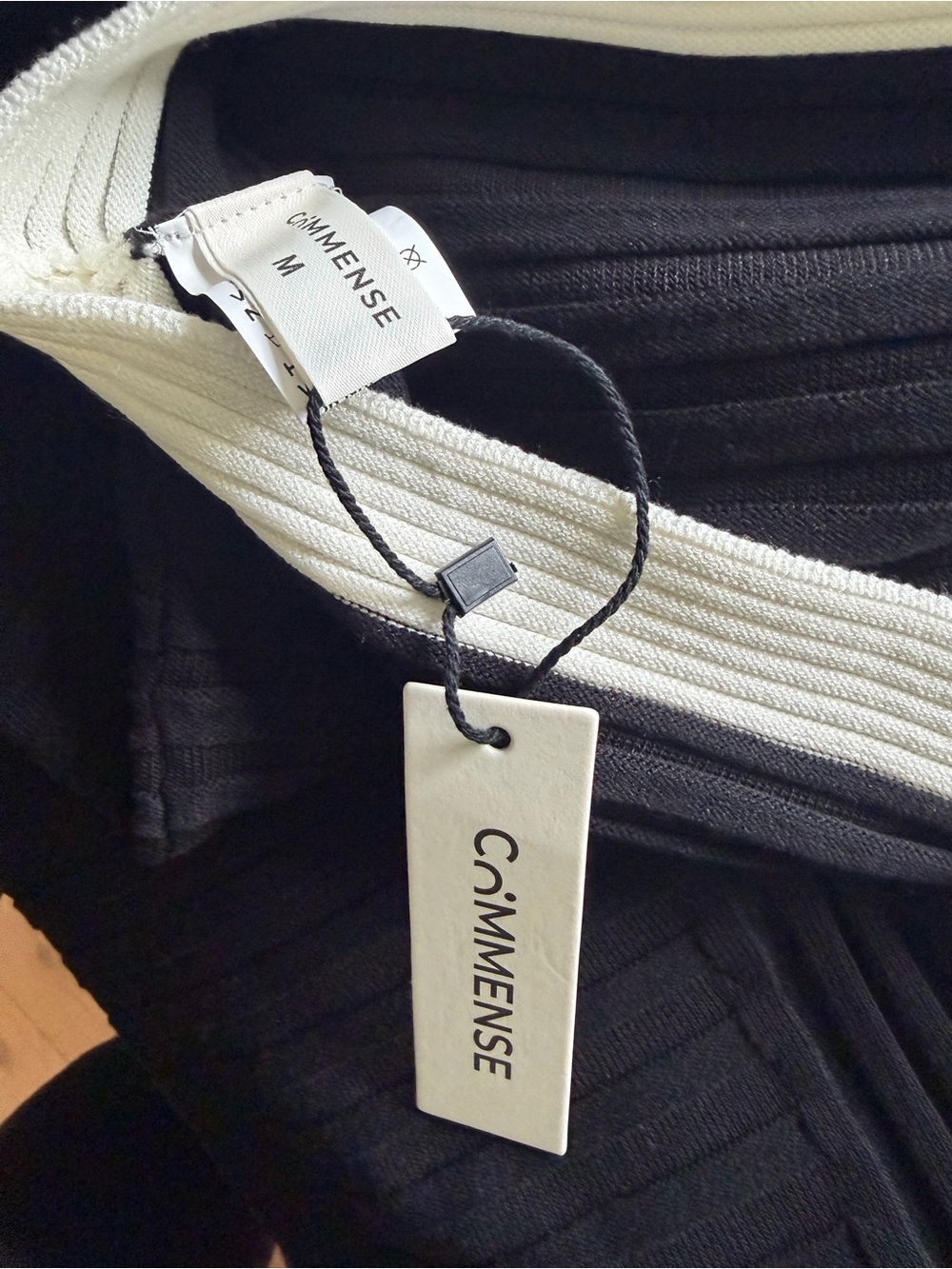 Commense Black One-Shoulder Ribbed Midi Dress with White Trim - Picture 2 of 7